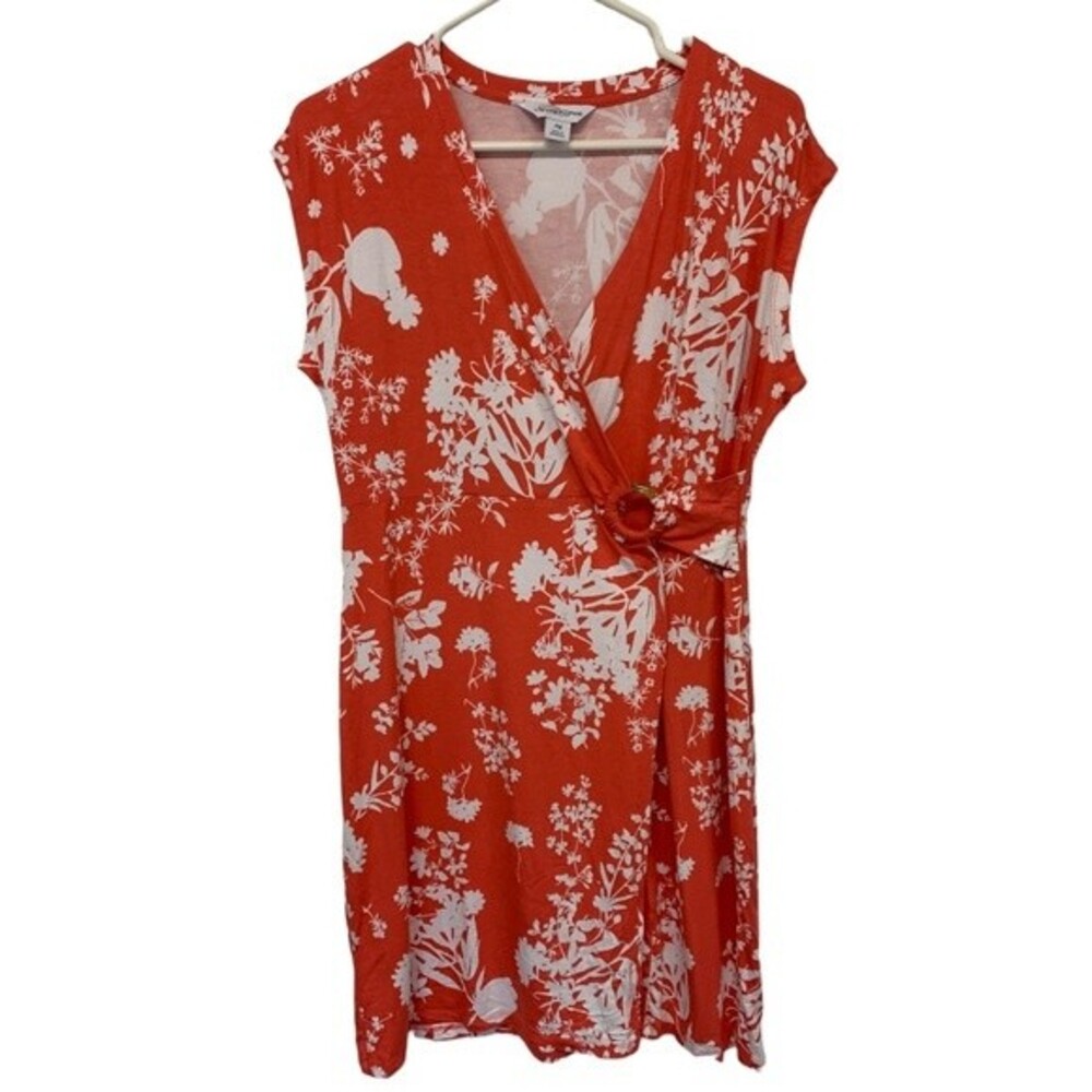 Liz Claiborne | Faux Wrap Coral Floral Dress PM